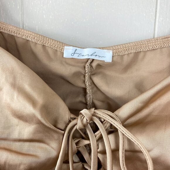 Starlow Brown Front Tie Long Sleeve Crop Top Size X-Small - Picture 6 of 9